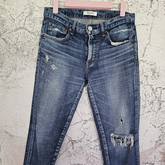 Moussy Vintage Glendele Distressed Tapered Raw Hem Ankle Skinny Denim Jeans - Picture 3 of 13
